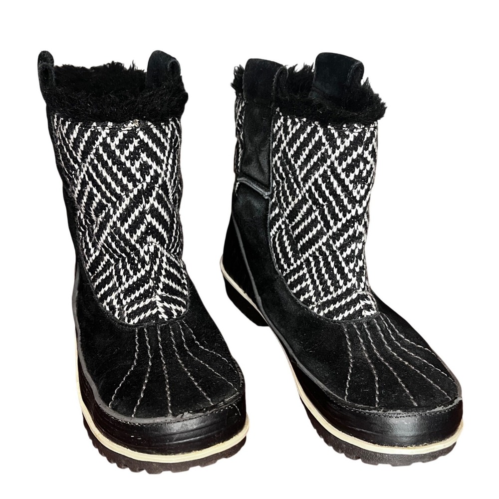 Sorel Womens Tivoli II Pull on Waterproof Boots Black & White Faux Fur Size 5
